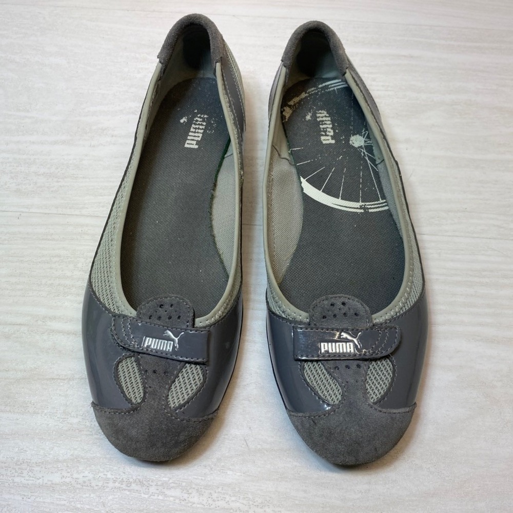 Puma Womens 10.5 Ballet Flats Zandy Patent Leather Mesh Grey Sporty 352851-06